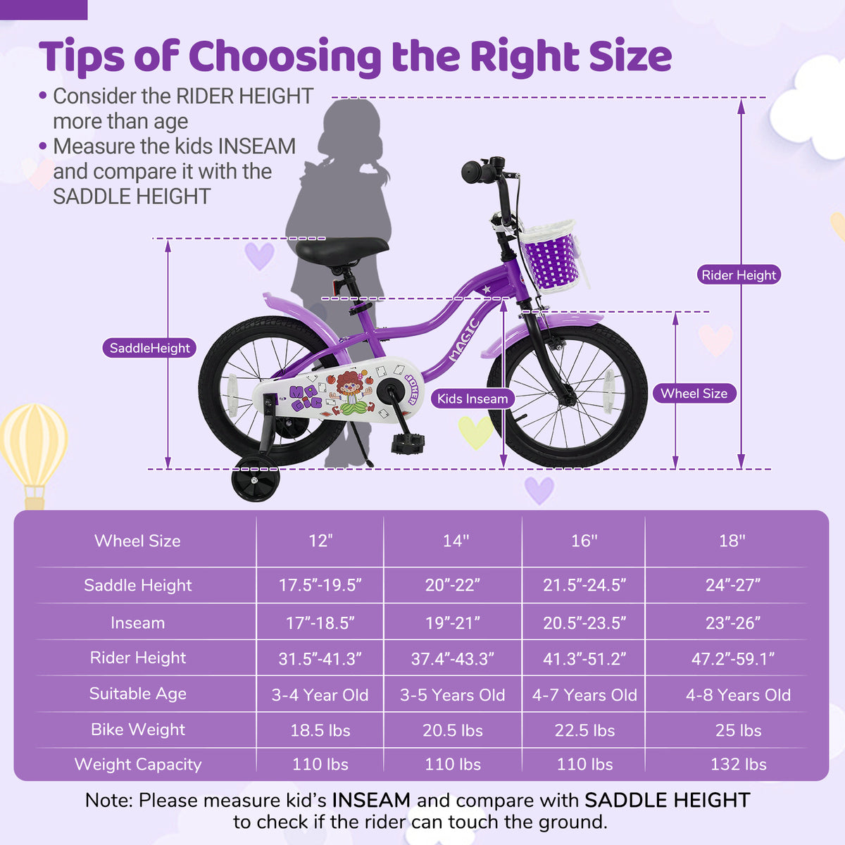 Kids Bike with Training Wheels for Aged 3-4 Years Old - Magic