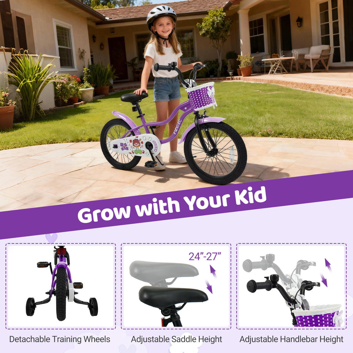 Kids Bike with Training Wheels for Aged 3-4 Years Old - Magic