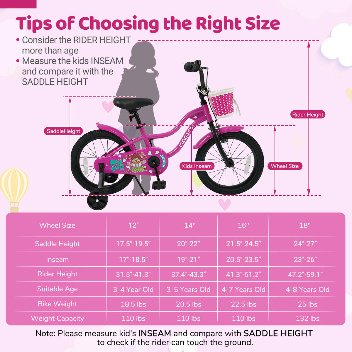 Vélo pour enfant avec petites roues pour 3-4 ans - Rose magique