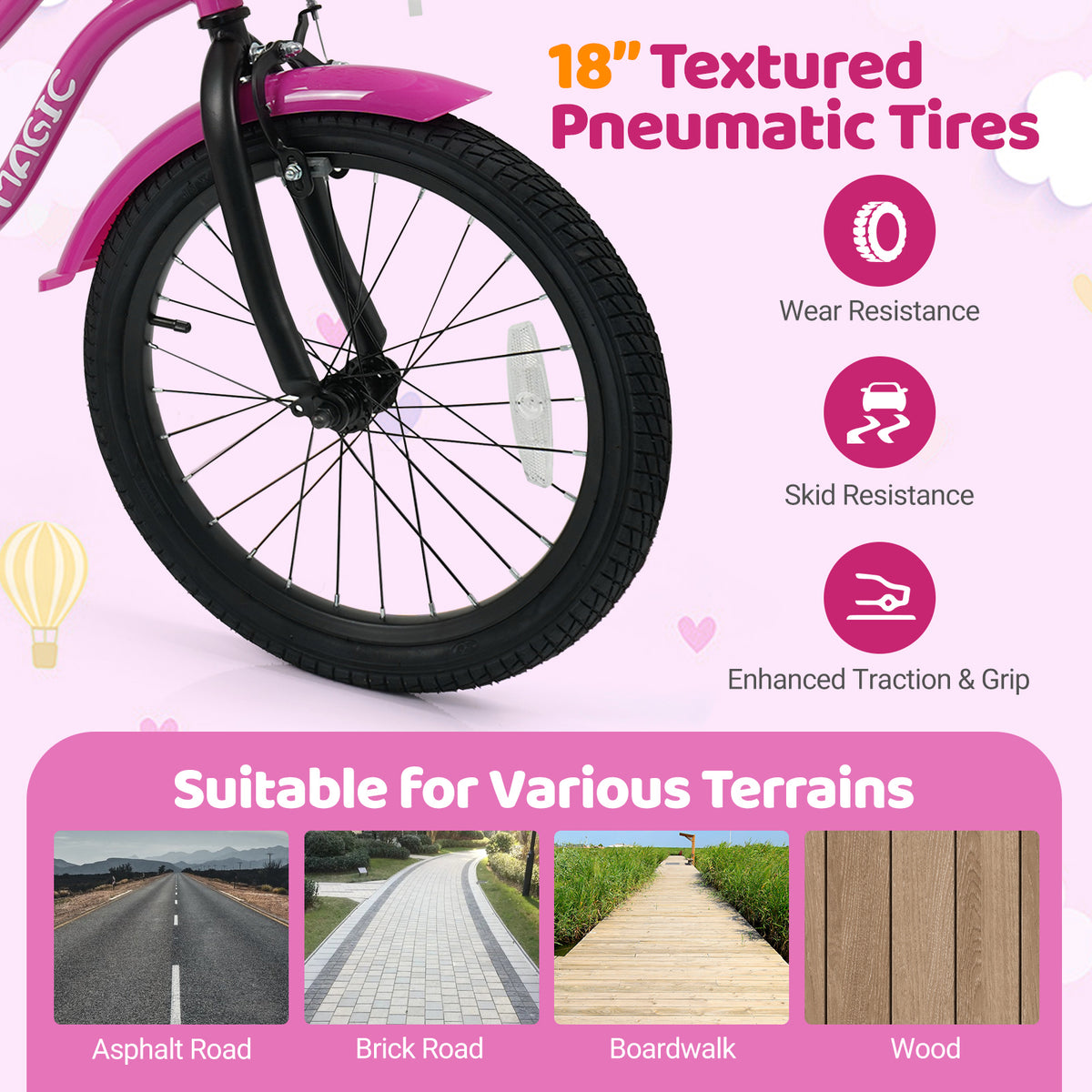 Vélo pour enfant avec petites roues pour 3-4 ans - Rose magique