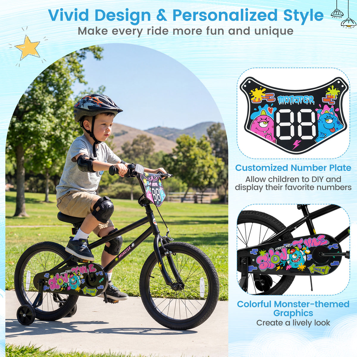 Kids Bike with Training Wheels for Ages 4-8 Years Old - Street Art Time