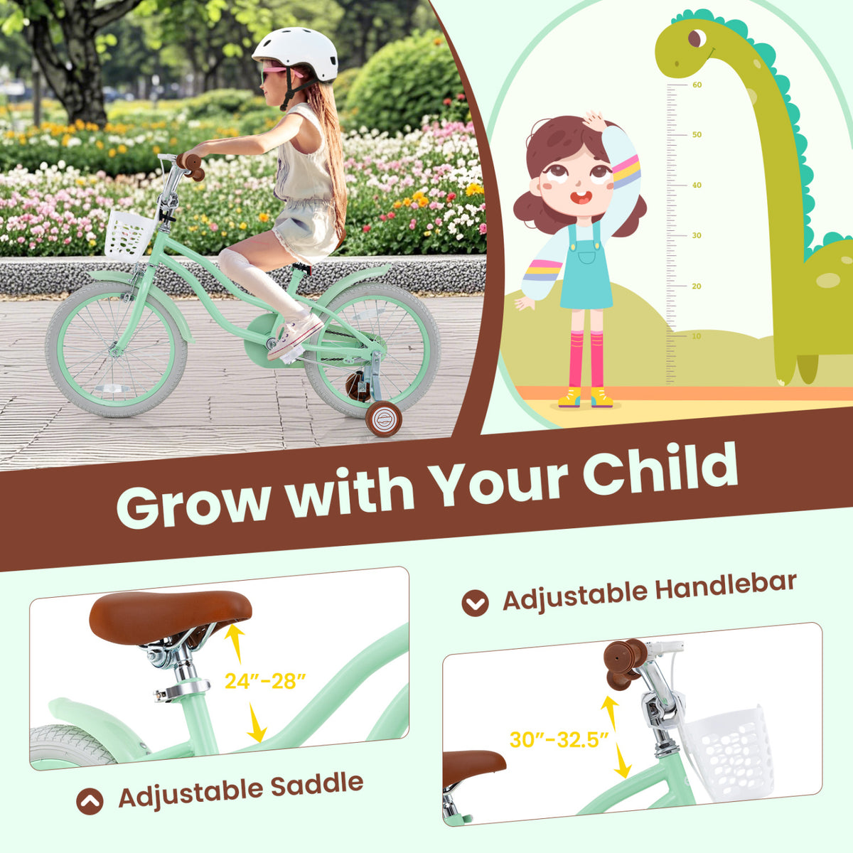 Vélo pour enfants avec selle réglable et sonnette pour enfants de 3 à 8 ans