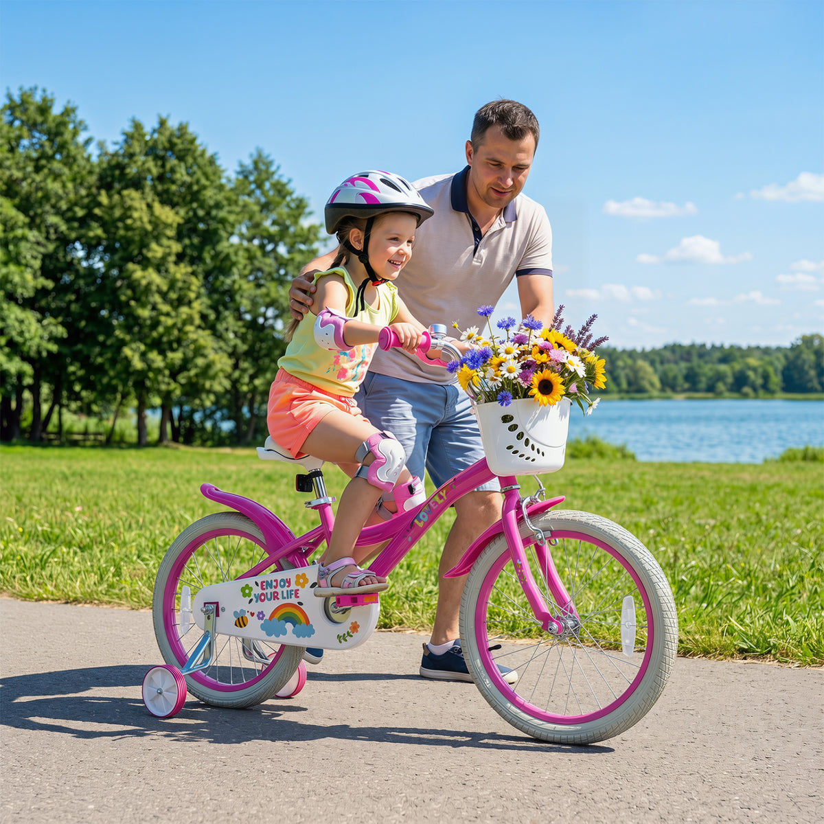 Girls Bike for 3-4 Years Old with Basket - Spring Party