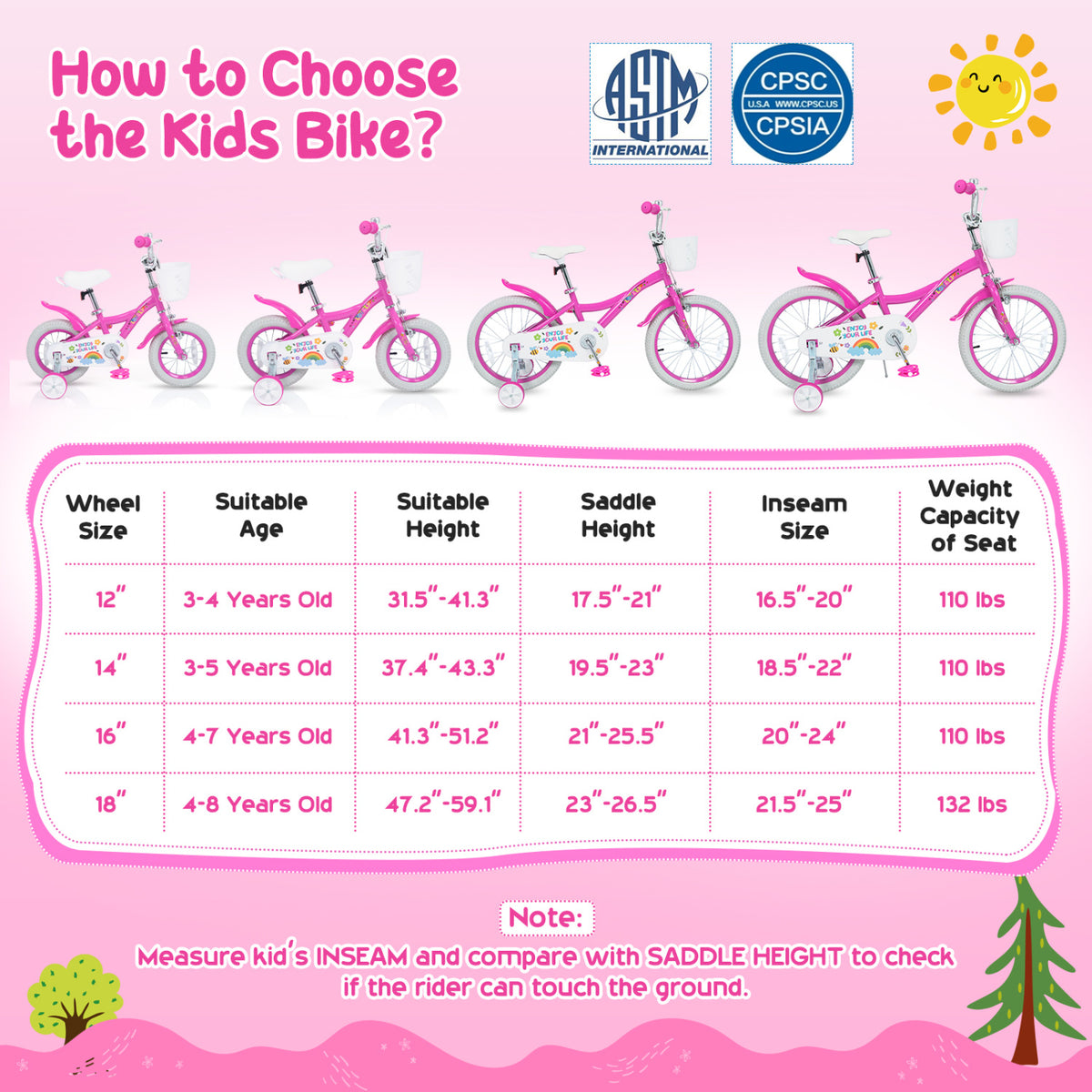 Girls Bike for 3-4 Years Old with Basket - Spring Party