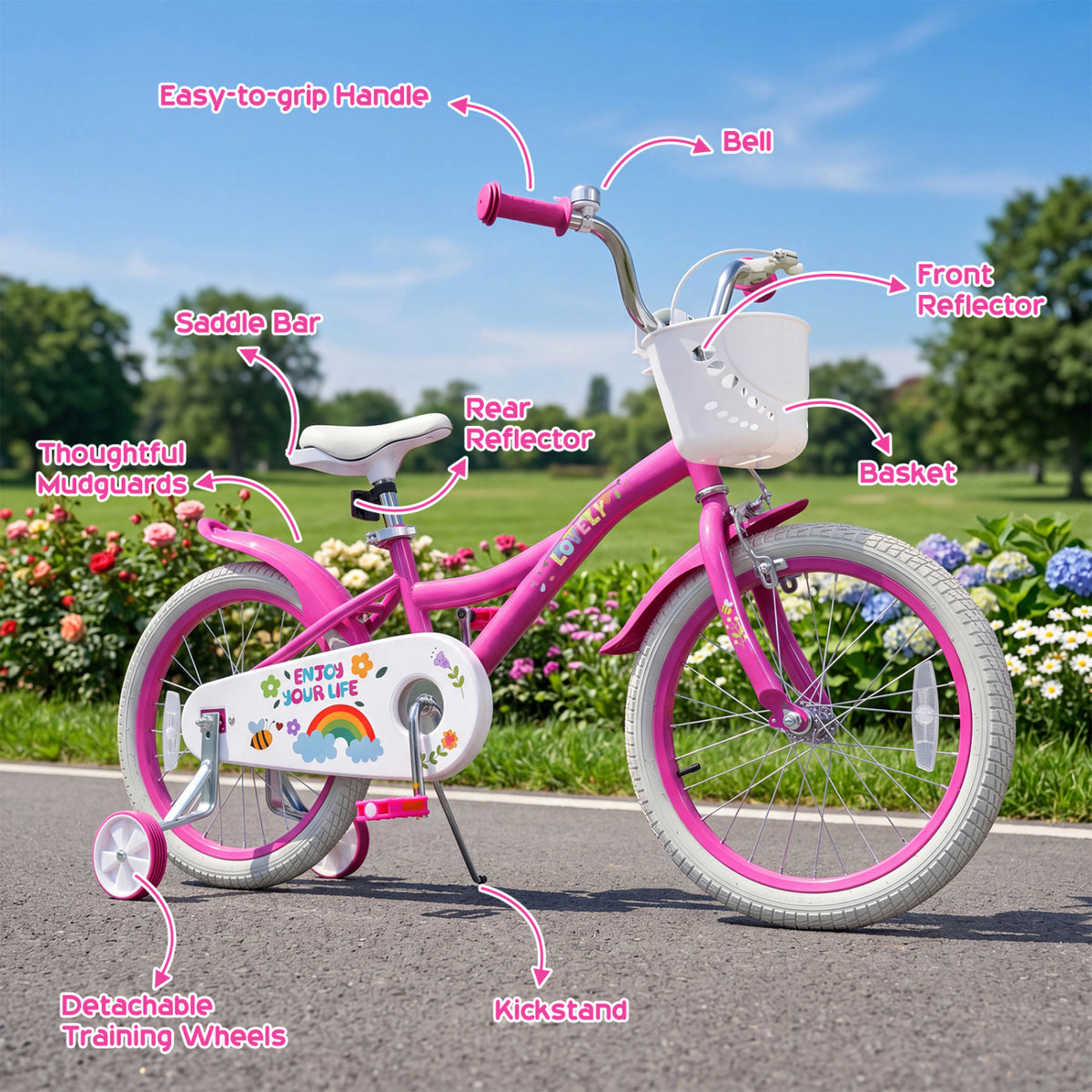 Girls Bike for 3-4 Years Old with Basket - Spring Party