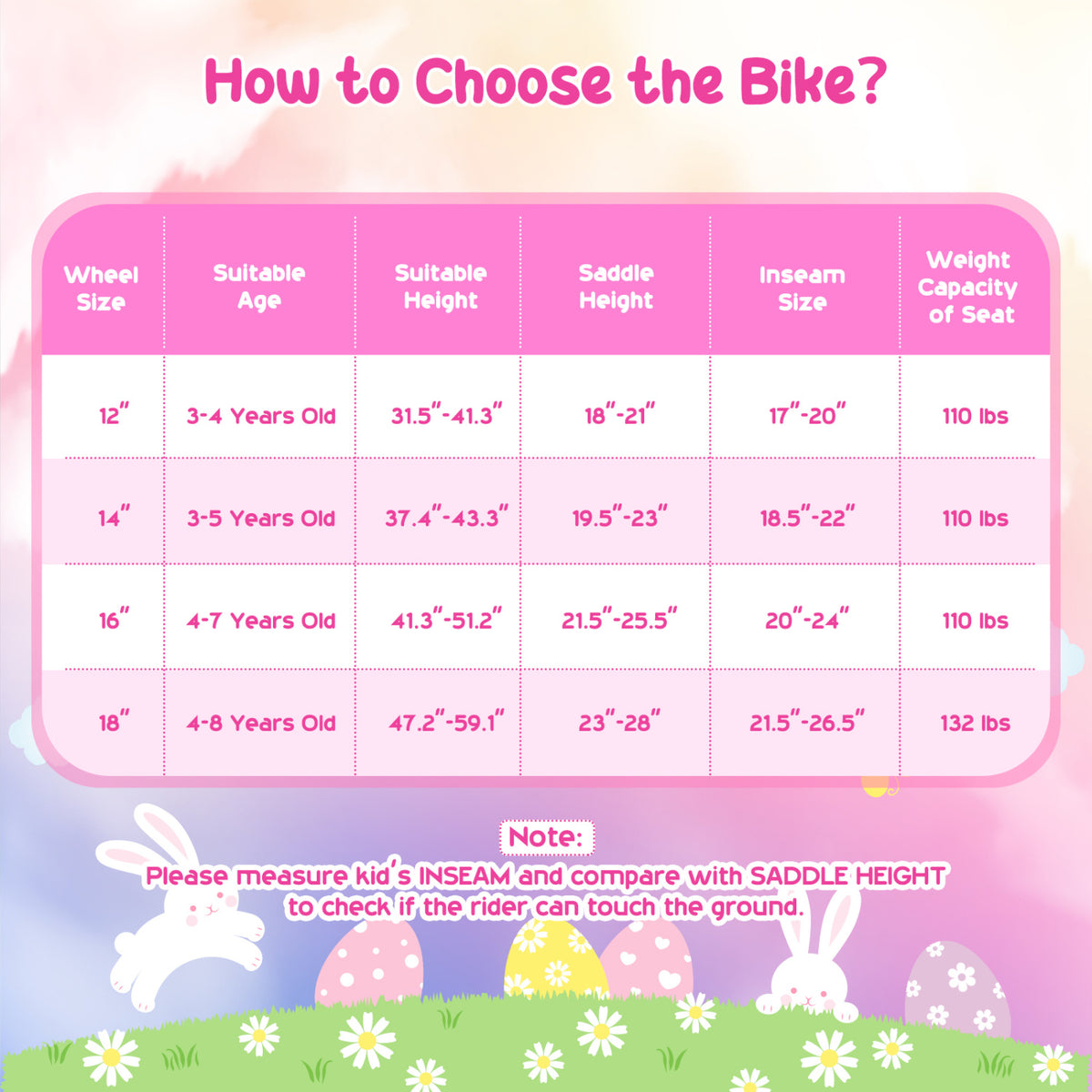 Vélo pour fille avec sac avant et rubans pour 3-4 ans