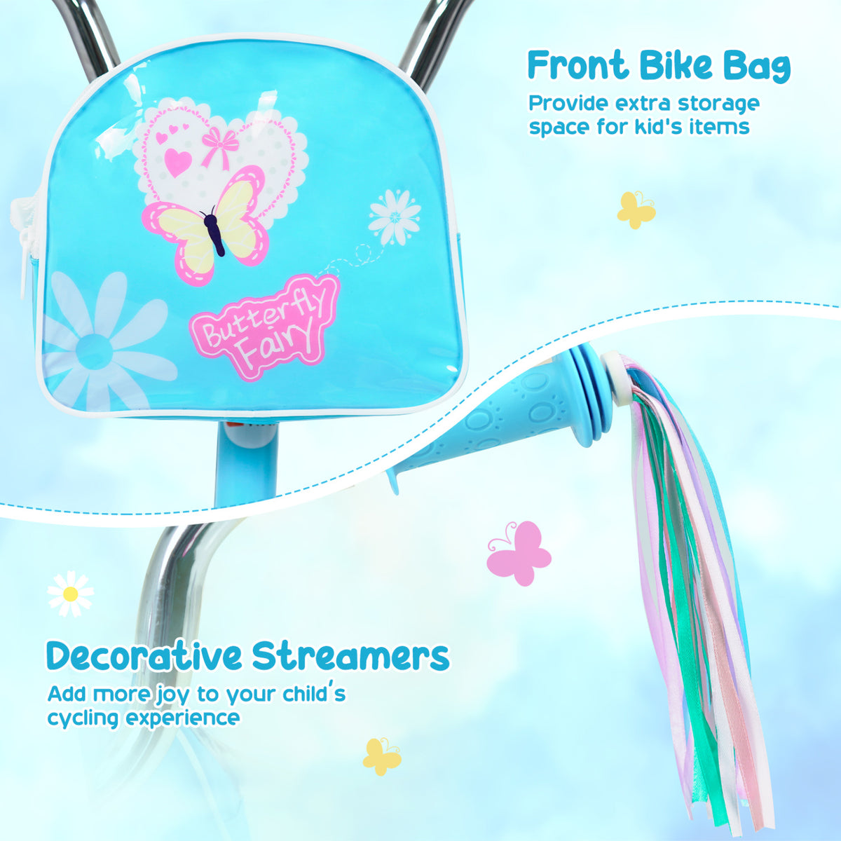 Girls Bike with Front Bag and Streamers for 3-4 Years
