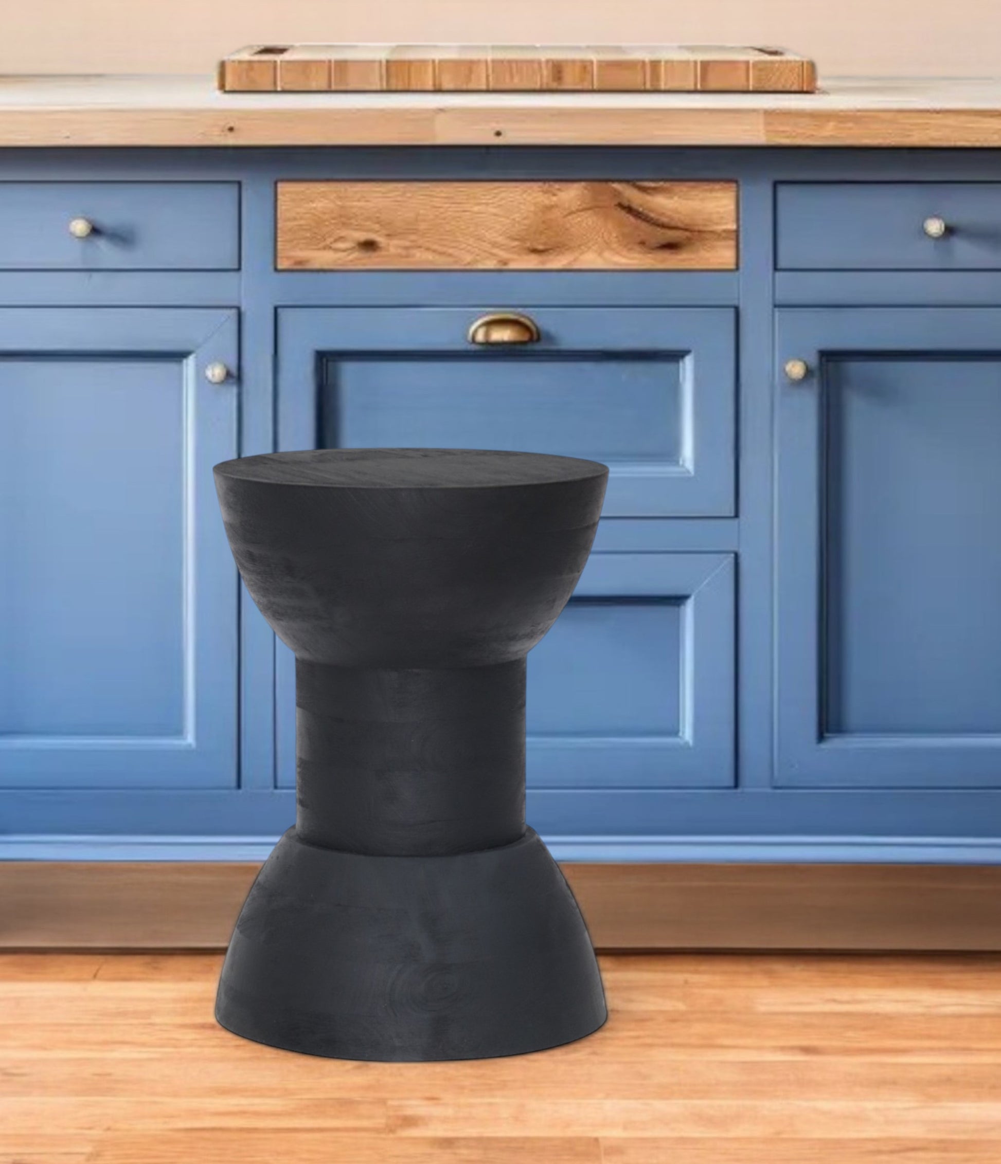 19" Black Solid Wood Backless Bar Chair-Bar Chairs-DECOROLALA