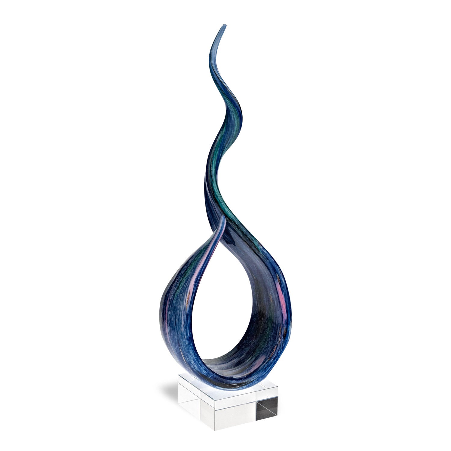 19" Blue and Green Murano Glass Modern Abstract Tabletop Sculpture-Sculptures-DECOROLALA