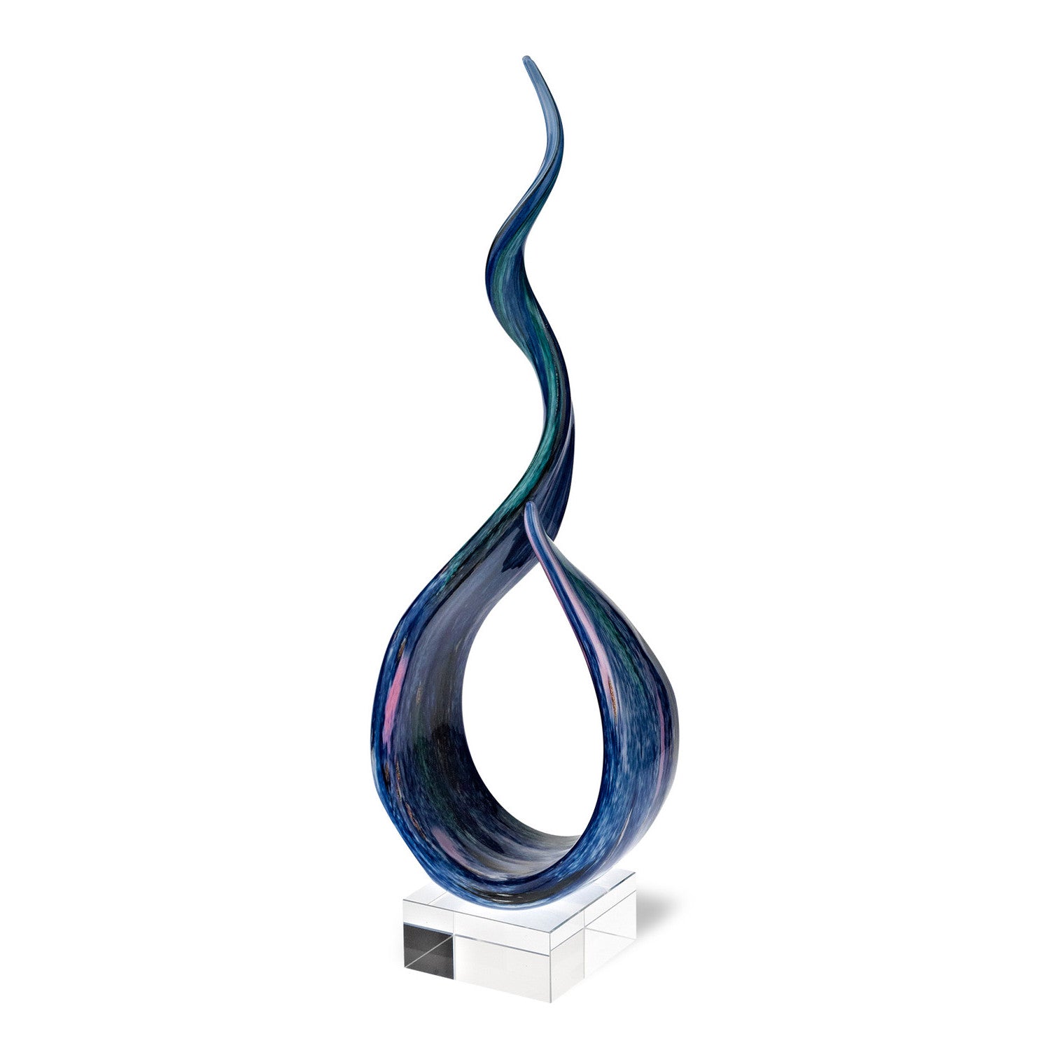 19" Blue and Green Murano Glass Modern Abstract Tabletop Sculpture-Sculptures-DECOROLALA
