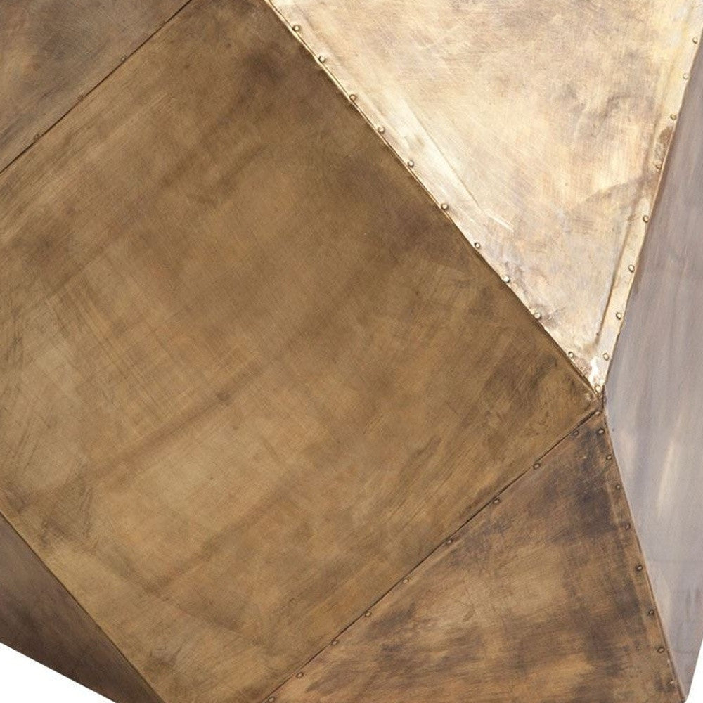 19" Brass Distressed Brass Square Block End Table-End-Side Tables-DECOROLALA