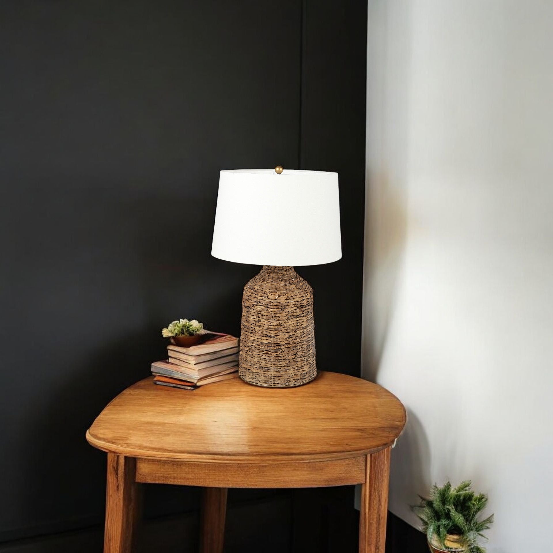 19" Brown Lamp Base LED With White Shade-Table Lamps-DECOROLALA