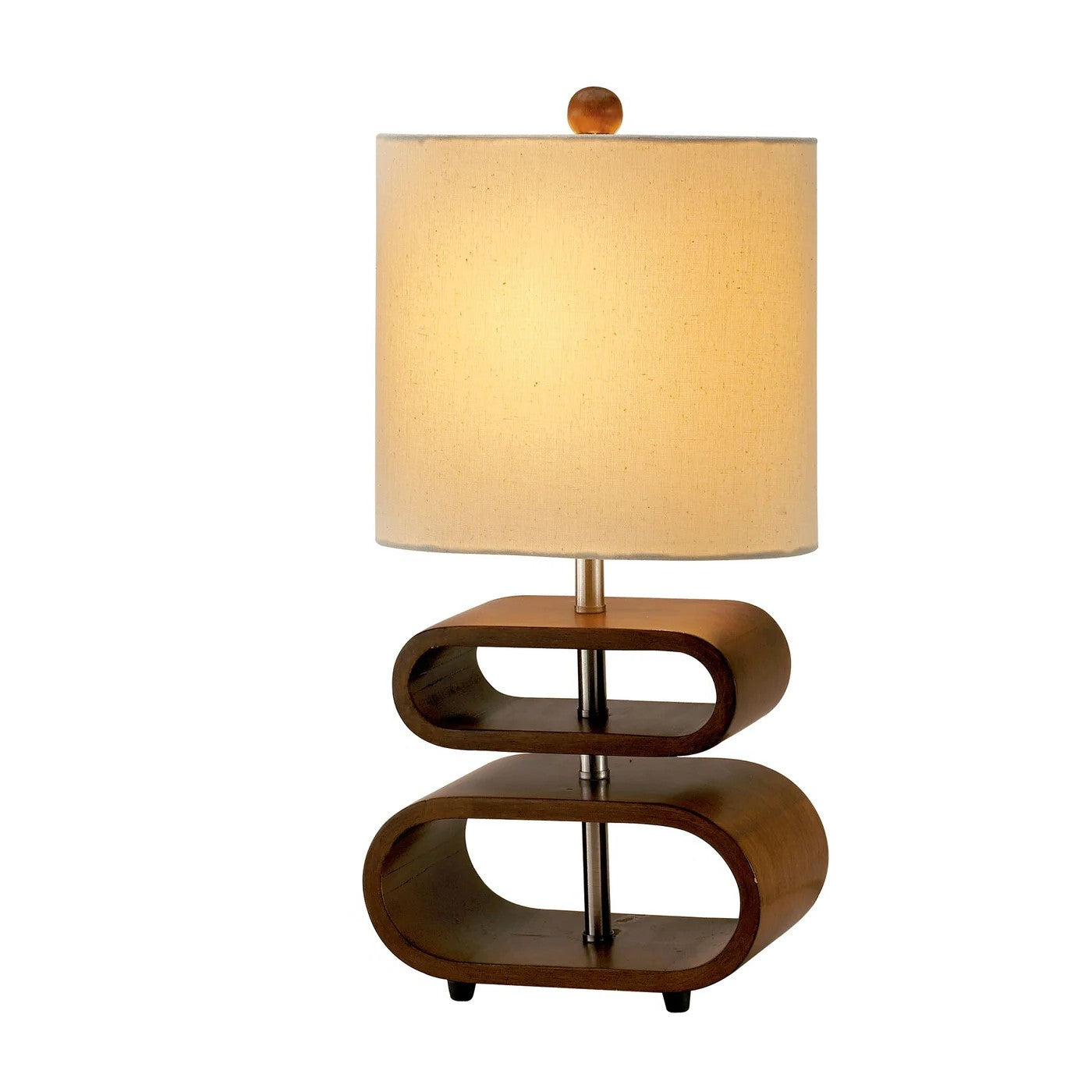 19" Brown Retro Ovals Wood Bedside Lamp With Natural Shade-Table Lamps-DECOROLALA