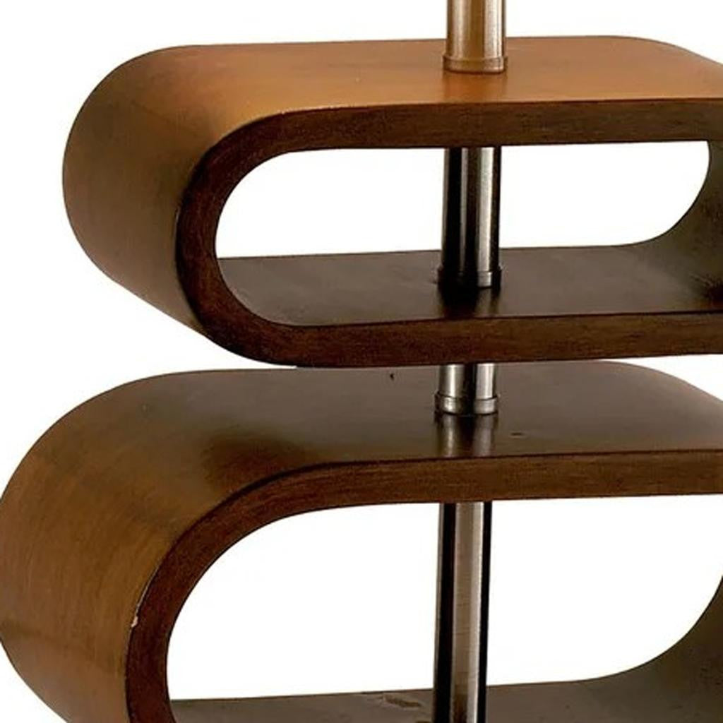 19" Brown Retro Ovals Wood Bedside Lamp With Natural Shade-Table Lamps-DECOROLALA