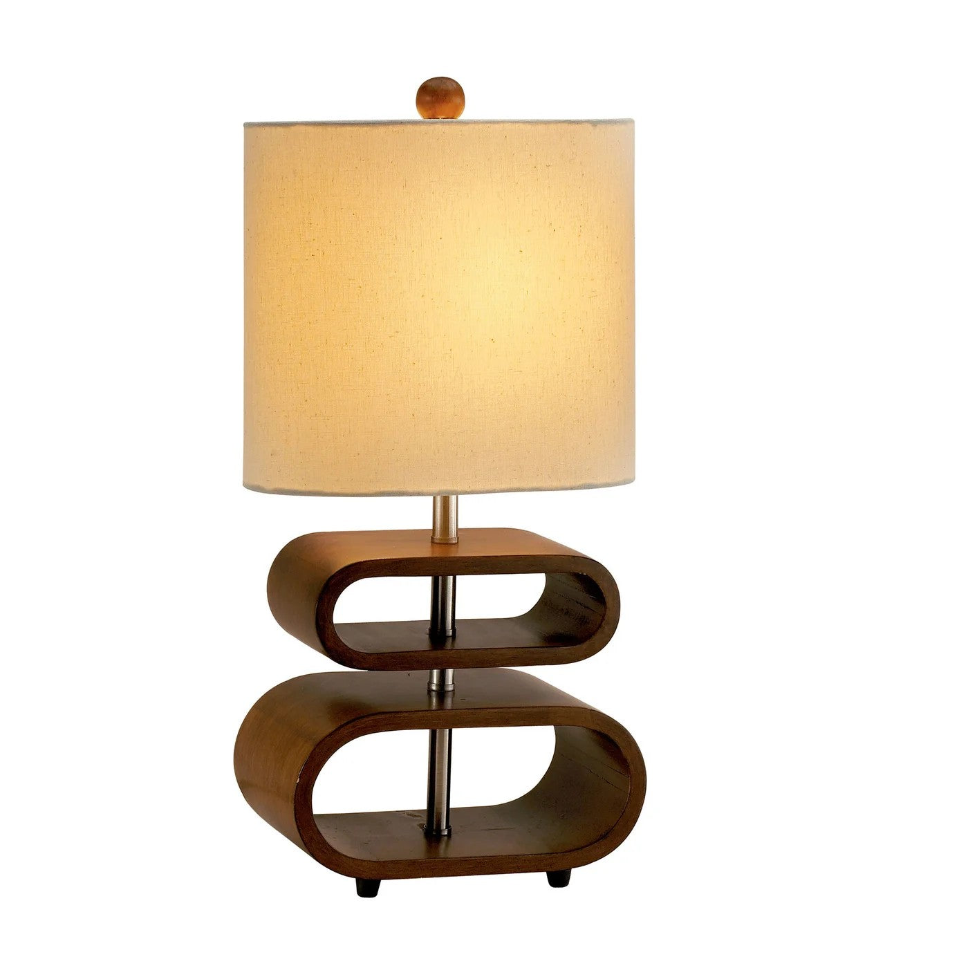 19" Brown Retro Ovals Wood Bedside Lamp With Natural Shade-Table Lamps-DECOROLALA
