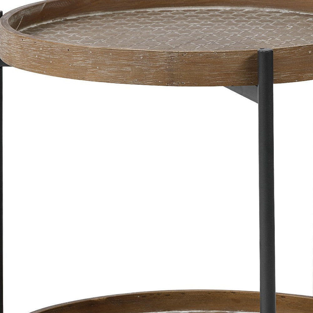 19" Brown Solid Wood Round End Table-End-Side Tables-DECOROLALA