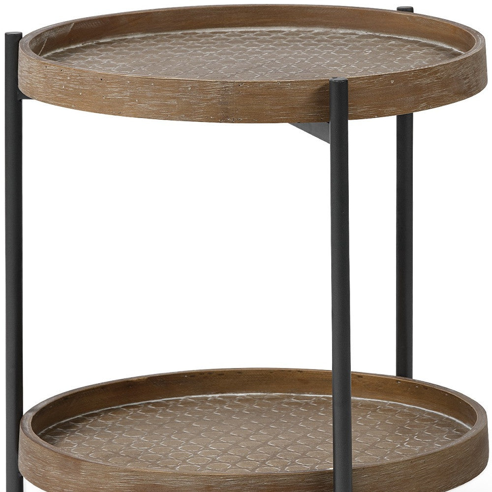 19" Brown Solid Wood Round End Table-End-Side Tables-DECOROLALA