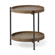 19" Brown Solid Wood Round End Table-End-Side Tables-DECOROLALA