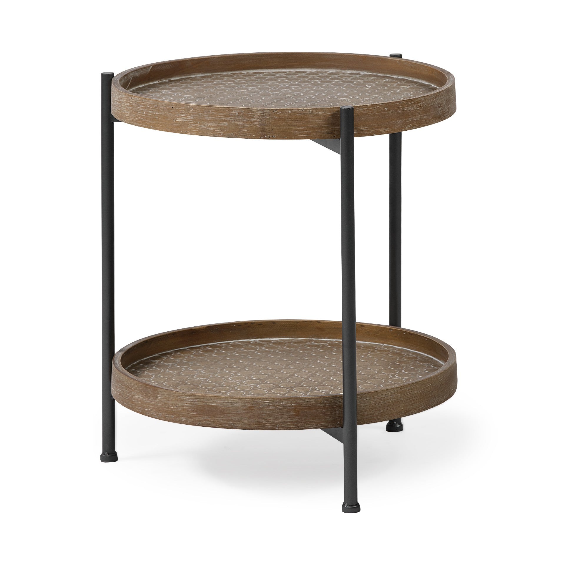 19" Brown Solid Wood Round End Table-End-Side Tables-DECOROLALA