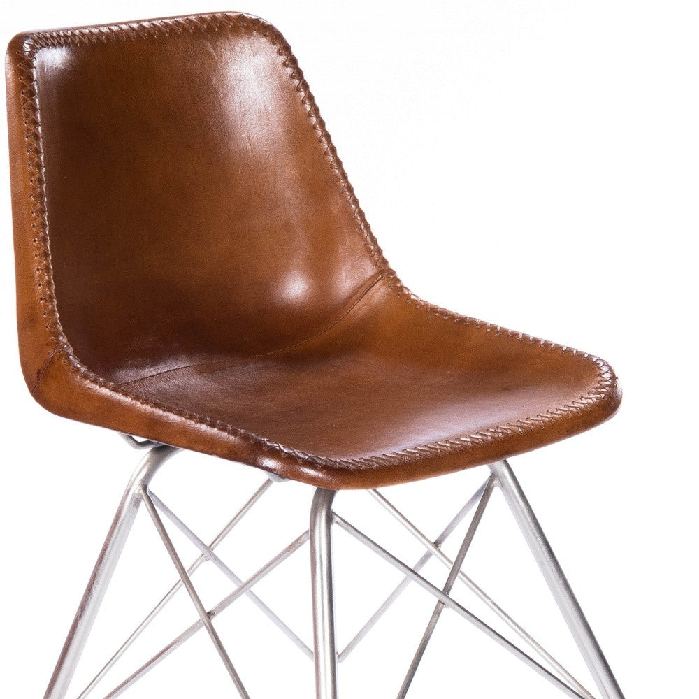 19" Brown and Silver Faux Leather Side Chair-Accent Chairs-DECOROLALA