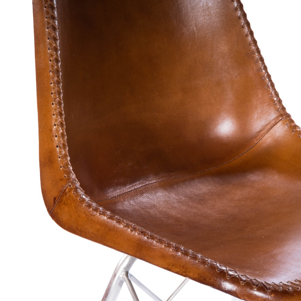 19" Brown and Silver Faux Leather Side Chair-Accent Chairs-DECOROLALA