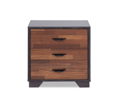 19" Espresso And Walnut Brown Three Drawer Wood Nightstand-Nightstands & Bedside Tables-DECOROLALA
