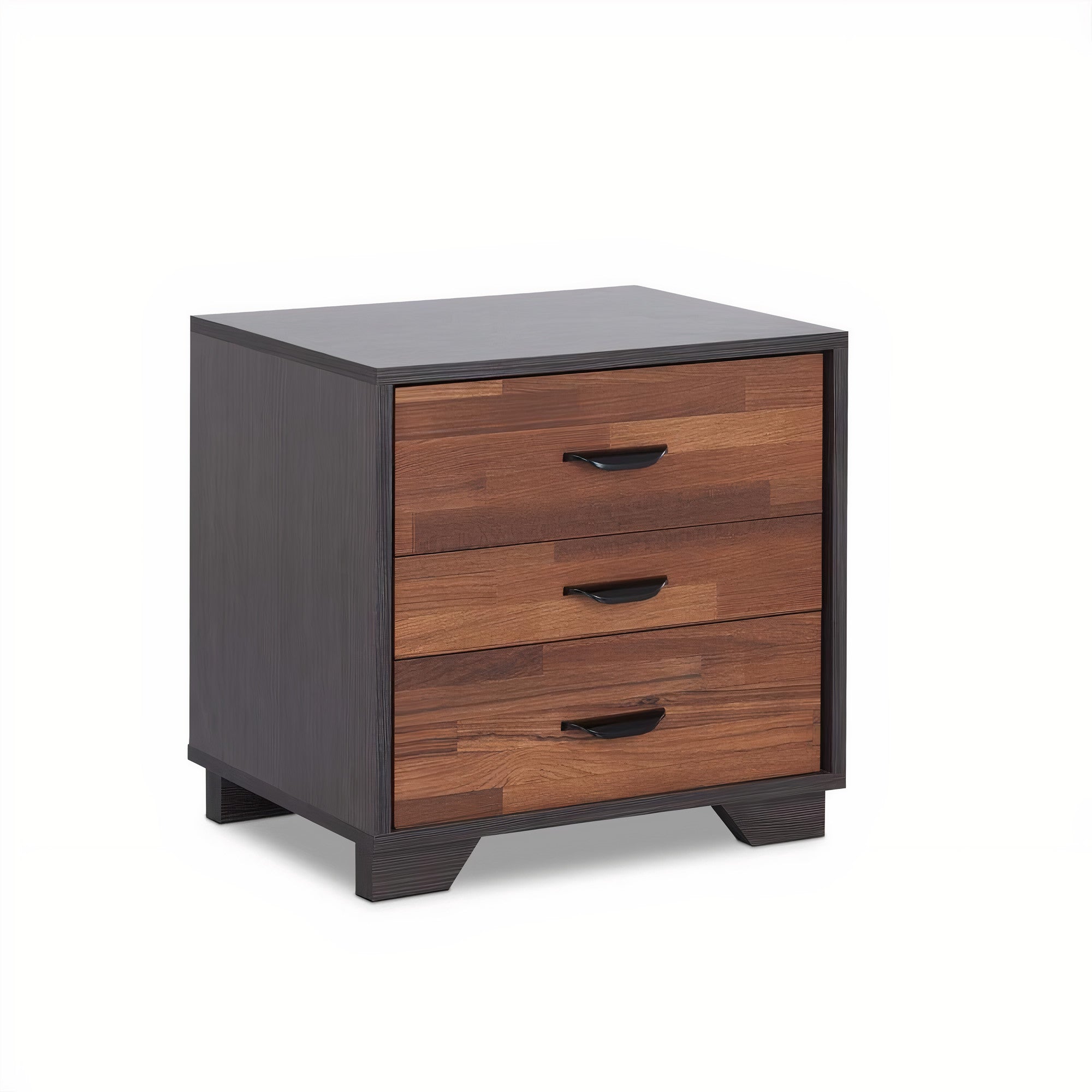 19" Espresso And Walnut Brown Three Drawer Wood Nightstand-Nightstands & Bedside Tables-DECOROLALA