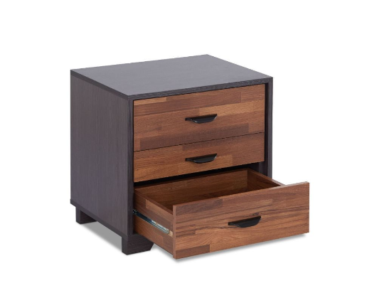 19" Espresso And Walnut Brown Three Drawer Wood Nightstand-Nightstands & Bedside Tables-DECOROLALA