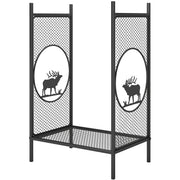 19" Firewood Rack - Black Metal Log Holder with Deer Pattern-Firewood Racks-DECOROLALA