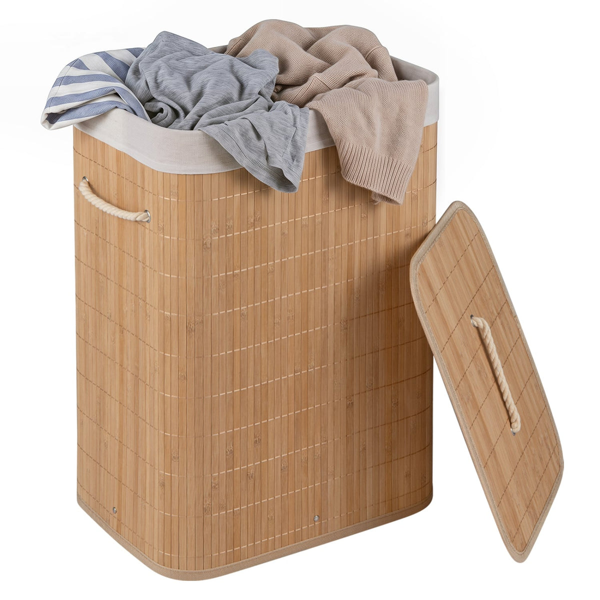19 Gal Bamboo Clothes Hamper with Removable Liner and Portable Handles-Natrual-Laundry Baskets-DECOROLALA