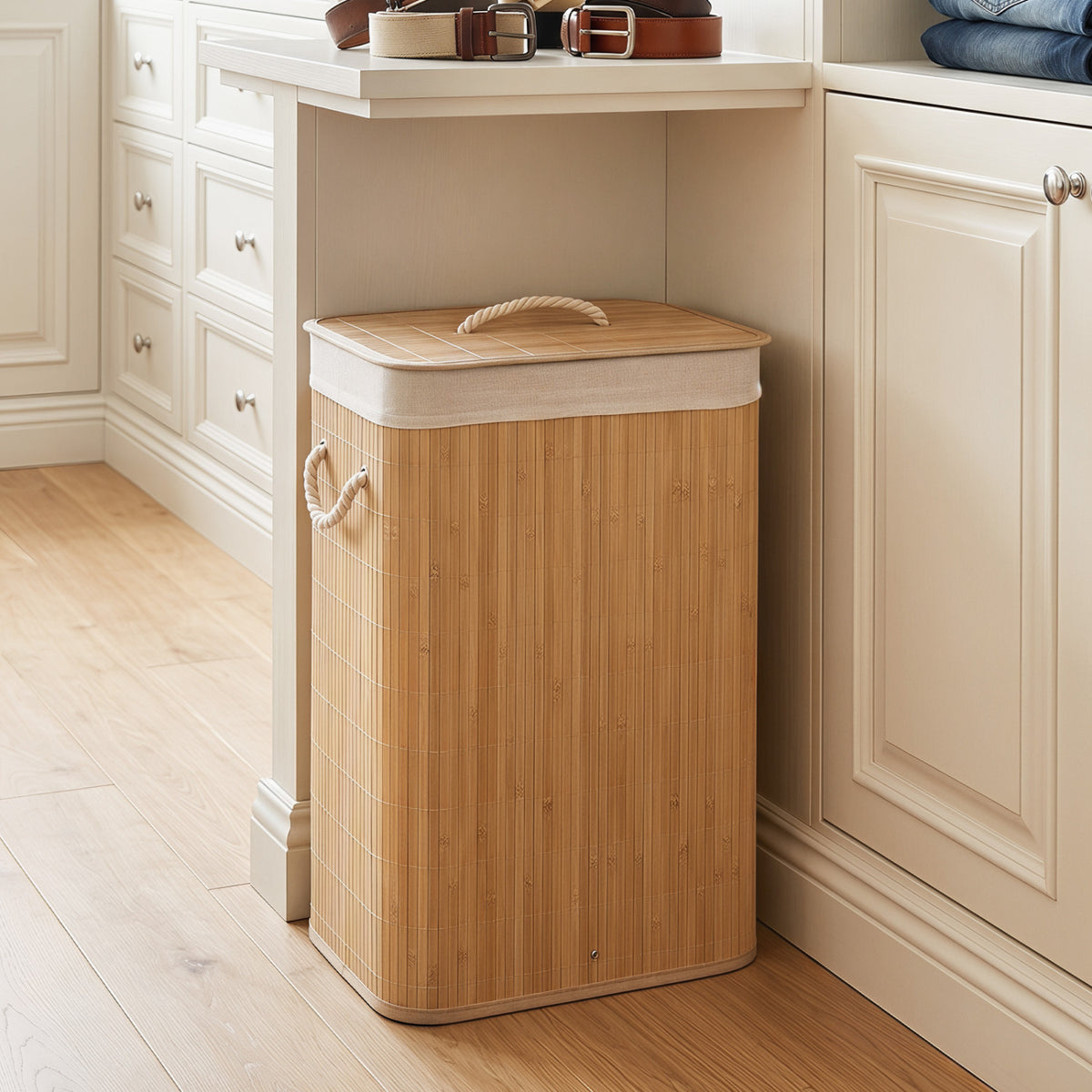 19 Gal Bamboo Clothes Hamper with Removable Liner and Portable Handles-Natrual-Laundry Baskets-DECOROLALA