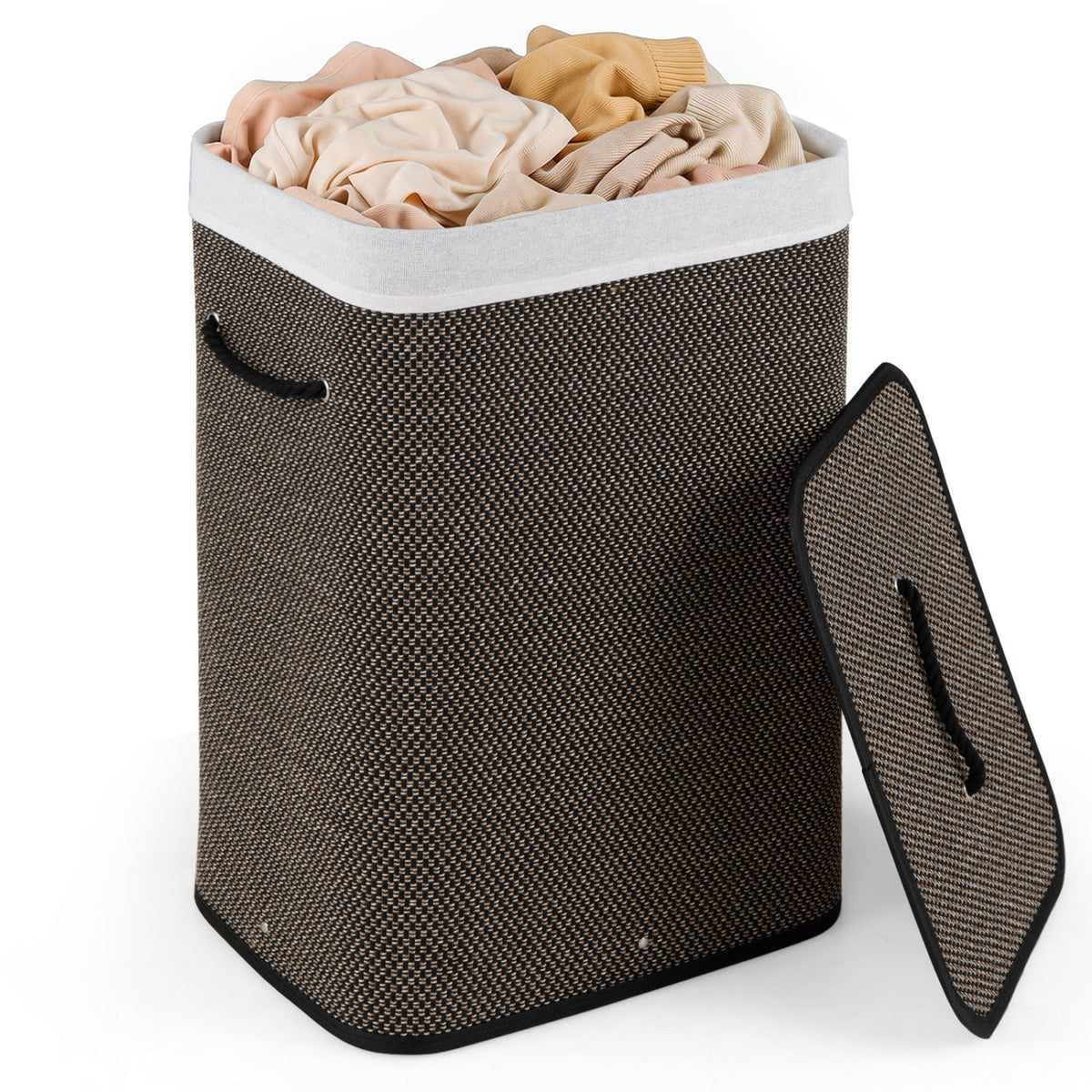 19 Gal Capacity Bamboo Clothes Hamper with Removable Liner and Portable Handles-Black-Laundry Baskets-DECOROLALA