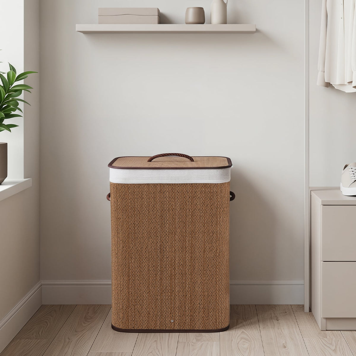 19 Gal Capacity Bamboo Clothes Hamper with Removable Liner and Portable Handles-Brown-Laundry Baskets-DECOROLALA