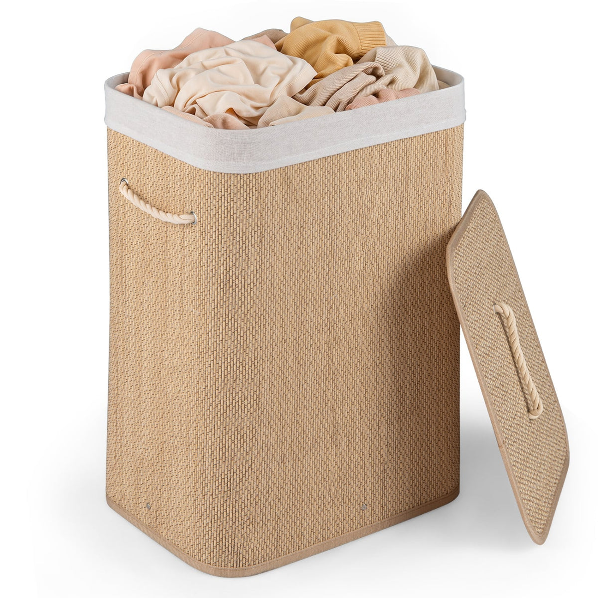 19 Gal Capacity Bamboo Clothes Hamper with Removable Liner and Portable Handles-Natrual-Laundry Baskets-DECOROLALA