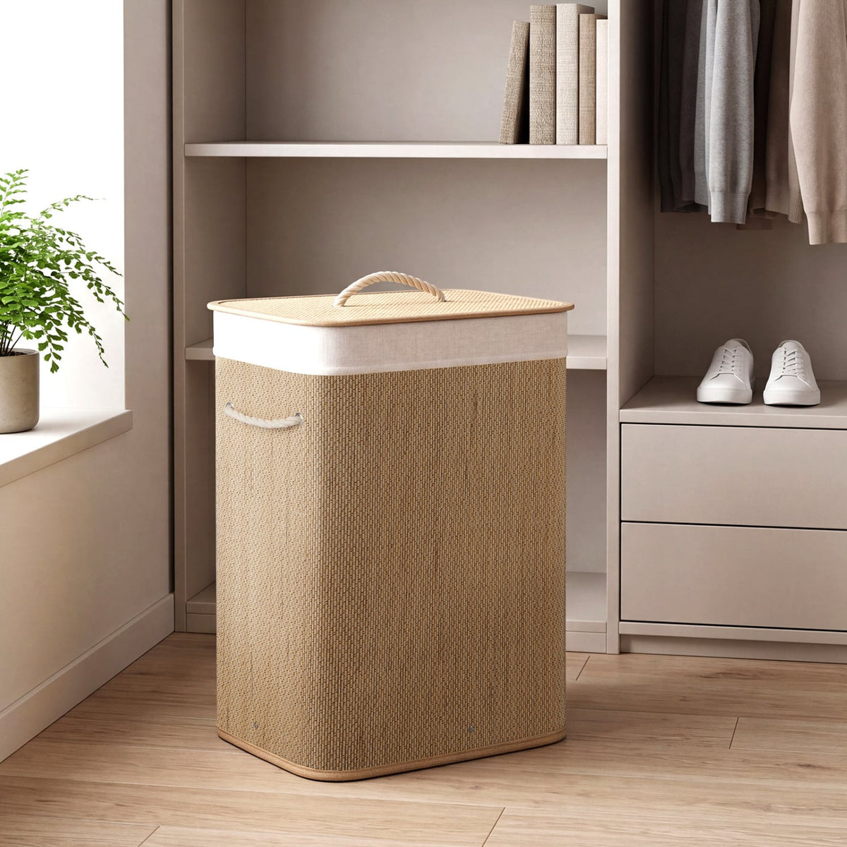 19 Gal Capacity Bamboo Clothes Hamper with Removable Liner and Portable Handles-Natrual-Laundry Baskets-DECOROLALA