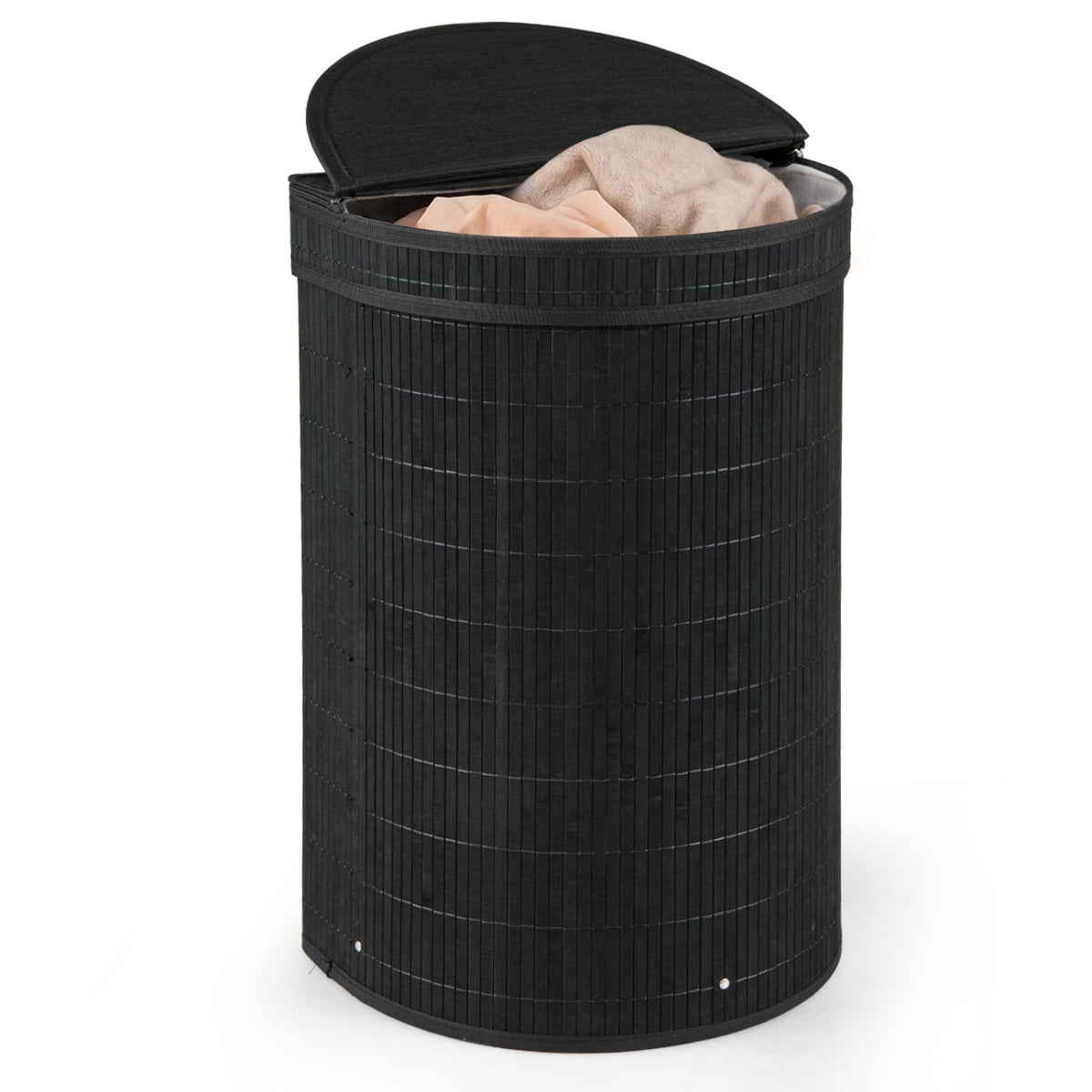 19 Gal Capacity Bamboo Laundry Hamper with Zippered Lid-Black-Laundry Baskets-DECOROLALA