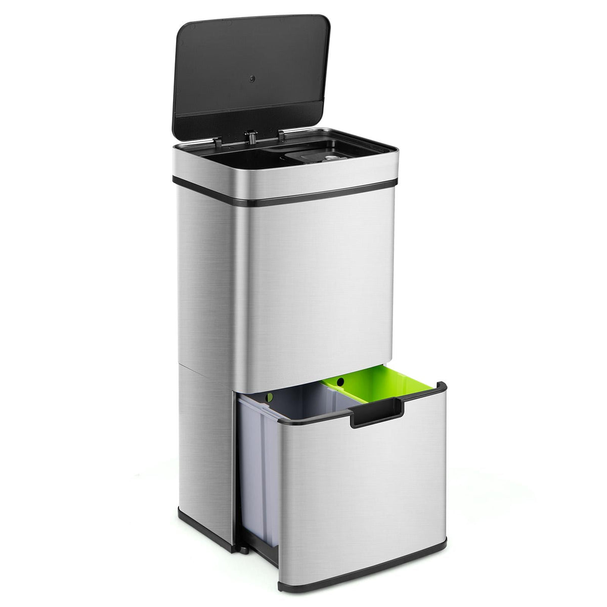 19 Gal Stainless Steel Trash Can with Kitchen Waste Bin and 2 Bottom Recycling Bins-Silver-Kitchen Trash Cans-DECOROLALA