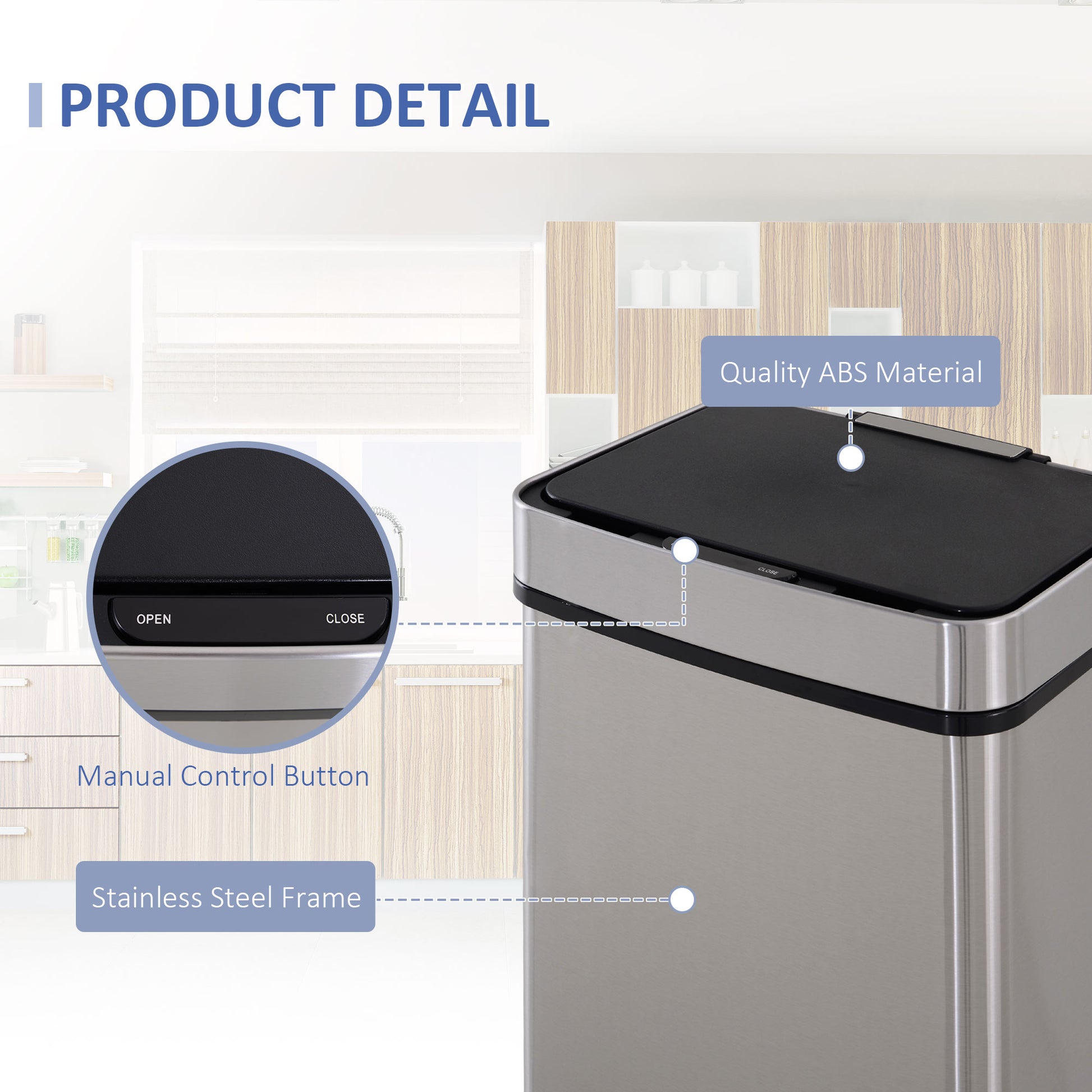 19 Gallon 3-Compartment Sensor Trash Can - Stainless Steel-DECOROLALA
