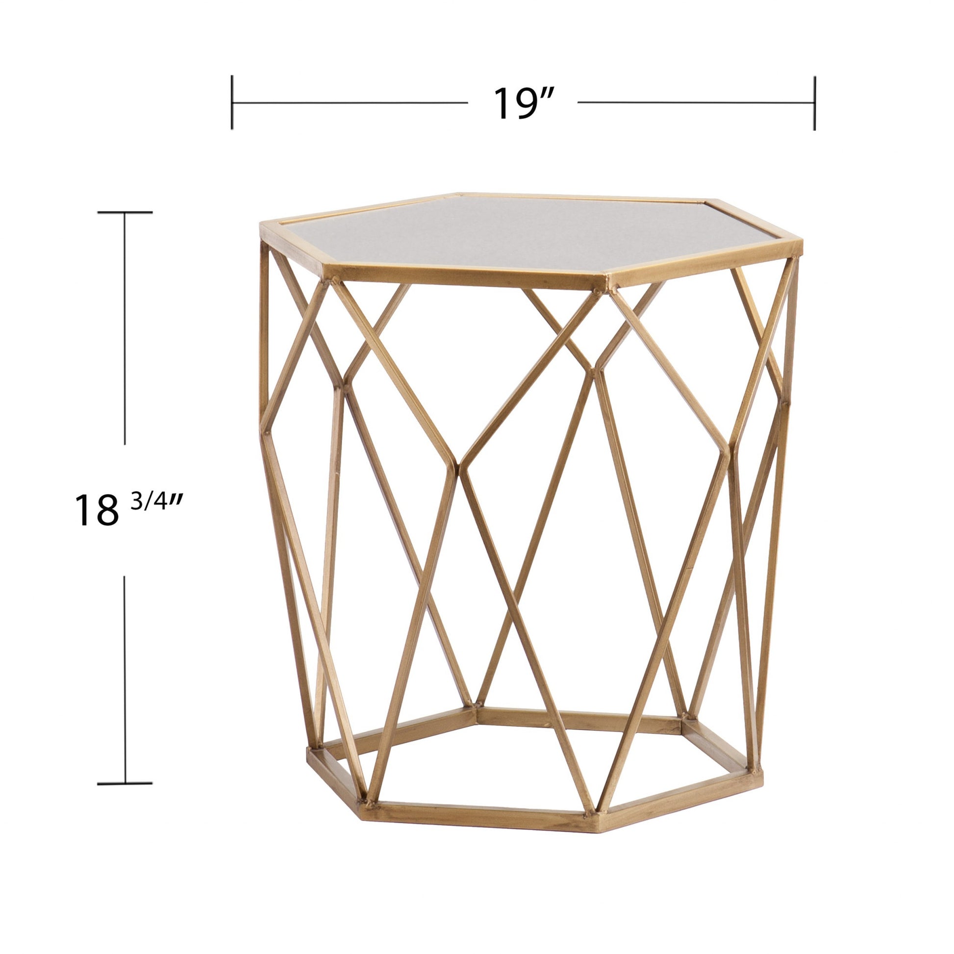 19" Gold And Reflective Glass Hexagon Mirrored End Table-End-Side Tables-DECOROLALA