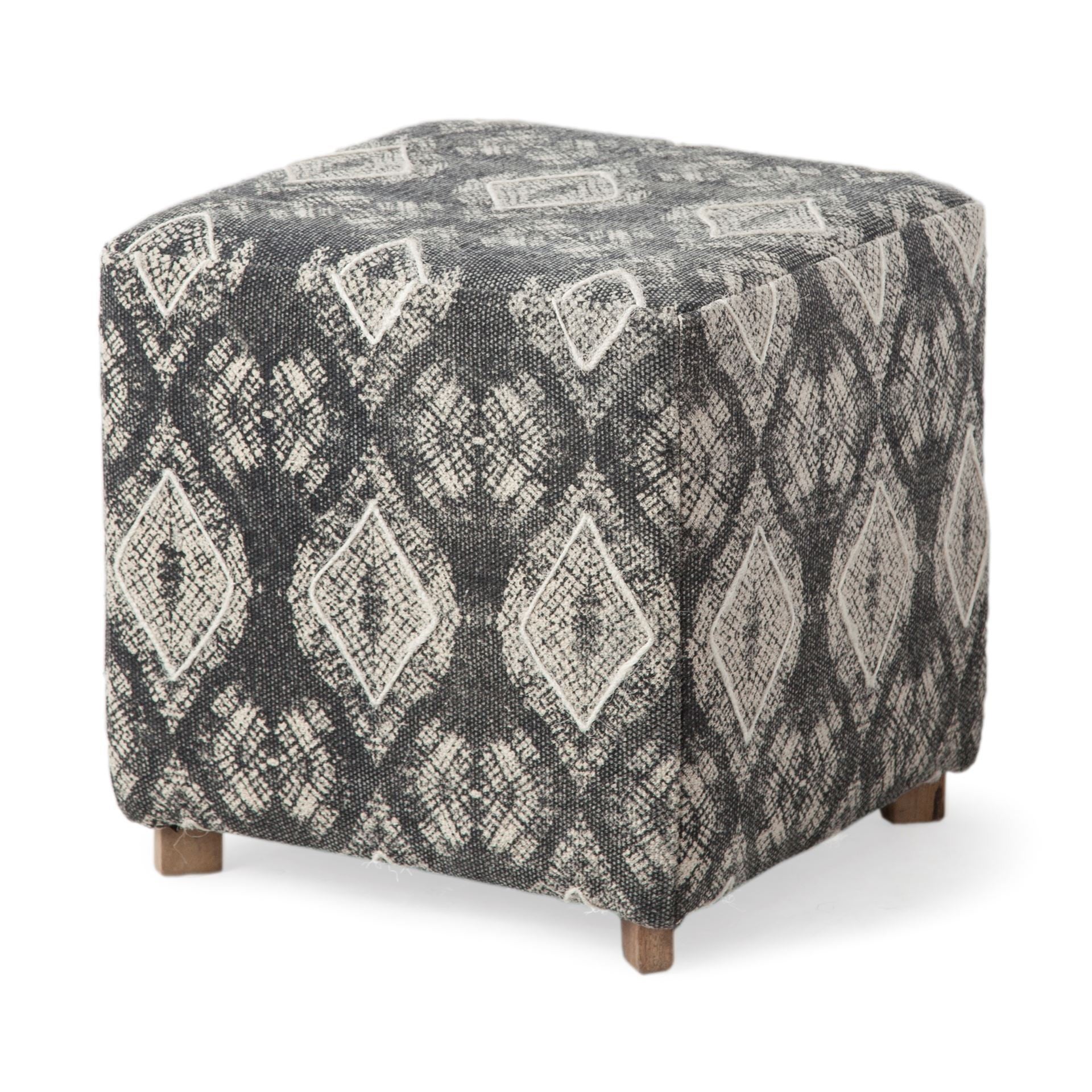 19" Gray Cotton and Brown Cube Ottoman-Ottomans-DECOROLALA