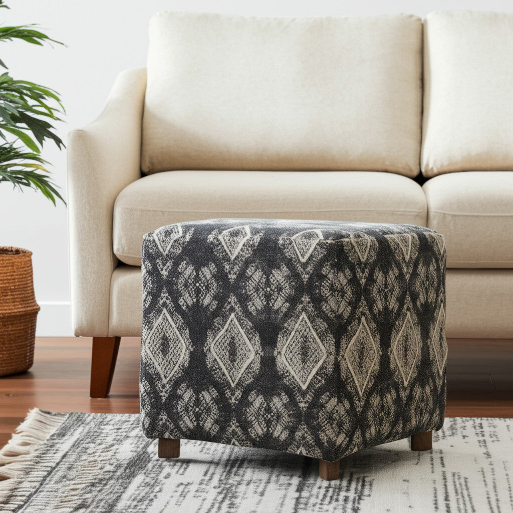 19" Gray Cotton and Brown Cube Ottoman-Ottomans-DECOROLALA