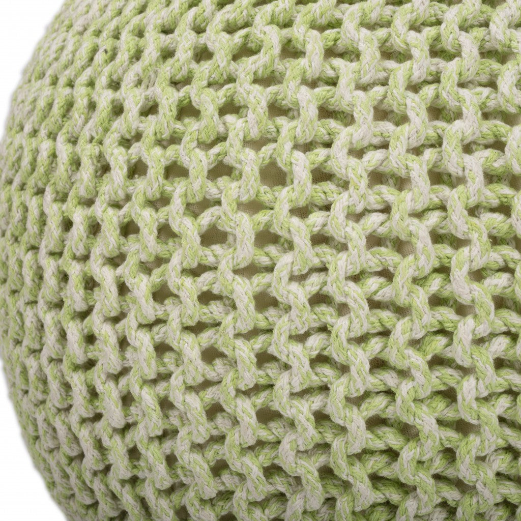 19" Green Wool Round Pouf Ottoman-Ottomans-DECOROLALA