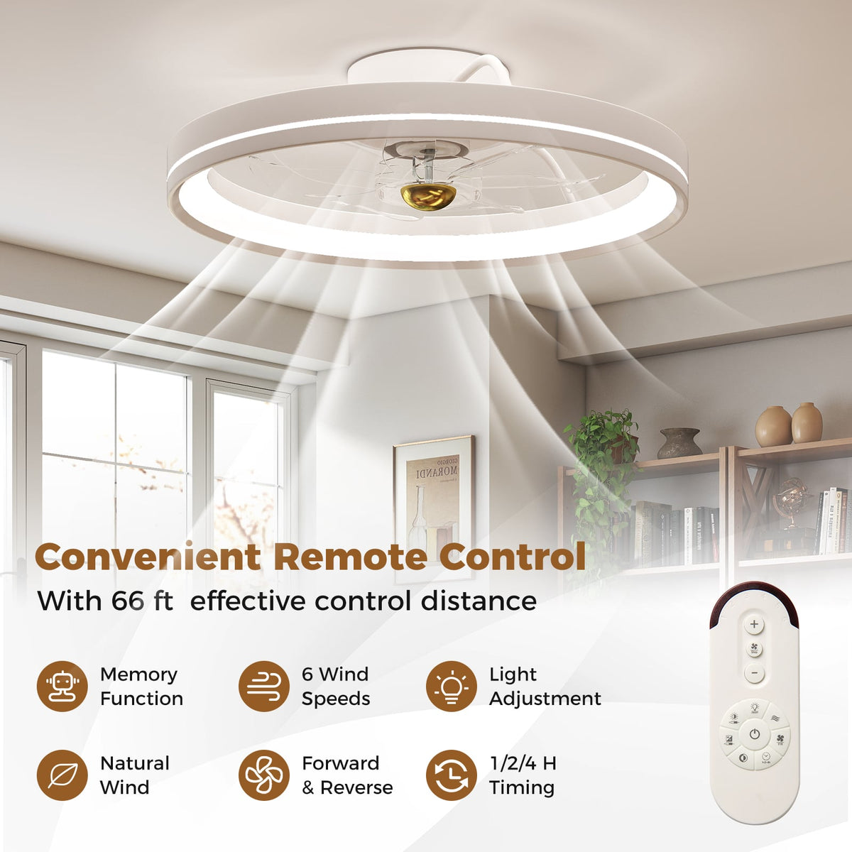 19 Inch Ceiling Fan Low Profile Flush Mount Fan with 3000-6500K Dimmable LED-White-Ceiling Fans-DECOROLALA