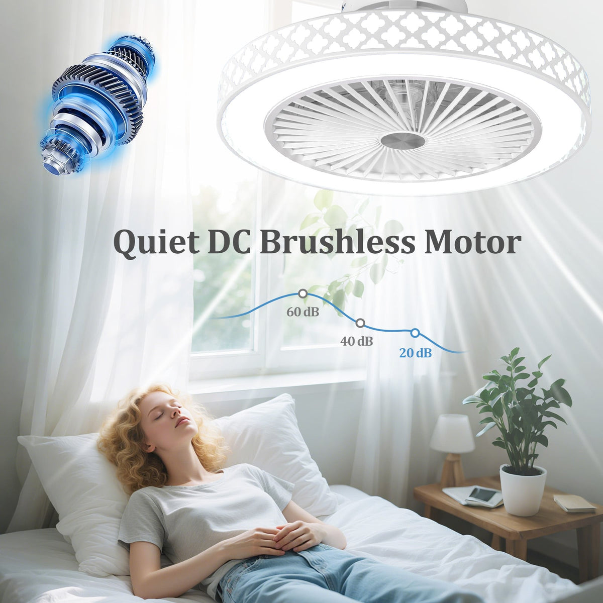 19 Inch Ceiling Fan with Light Low Profile Flush Mount Fan-White-Ceiling Fans-DECOROLALA