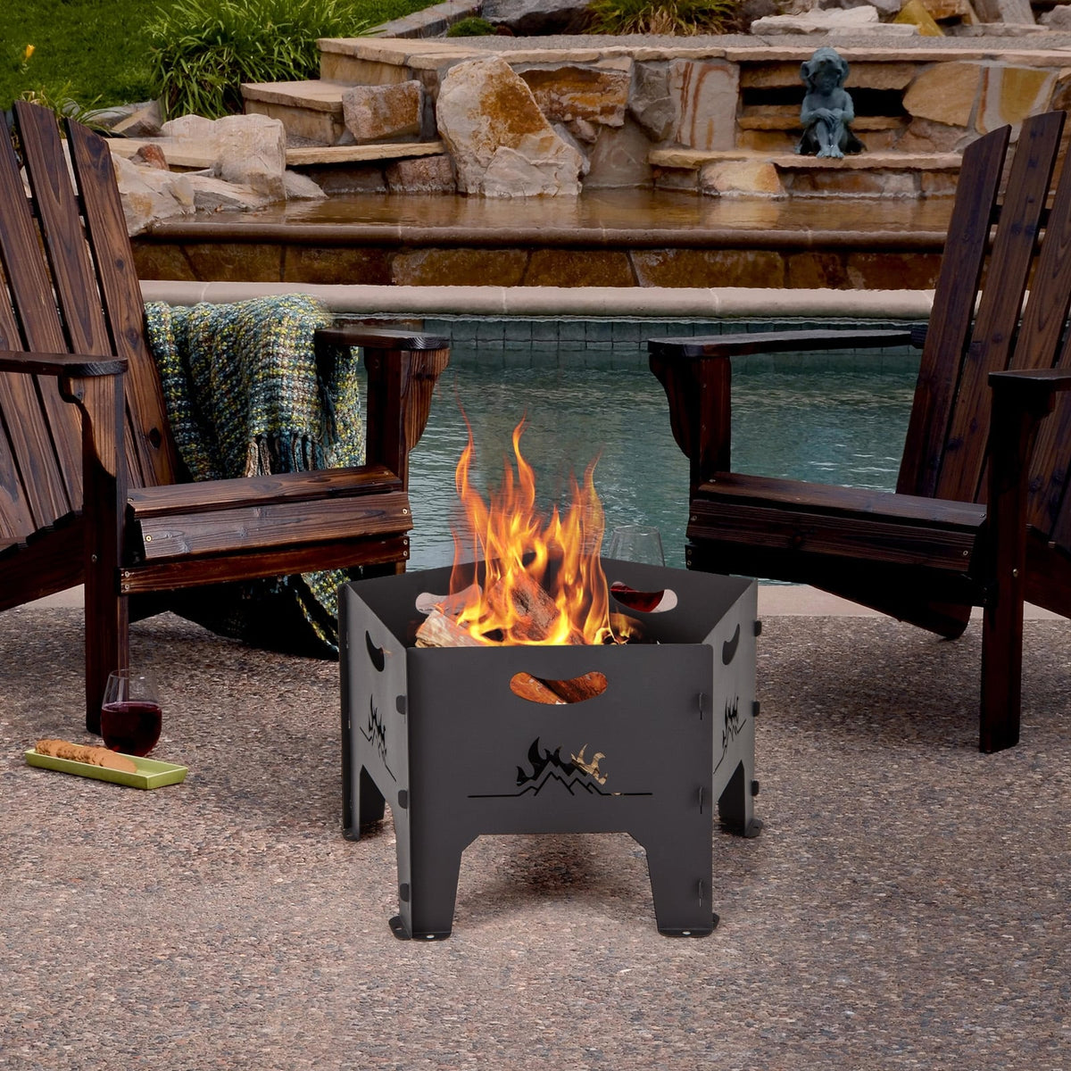 19 Inches Collapsible Portable Plug Fire Pit with Storage Bag-Fire Pits-DECOROLALA