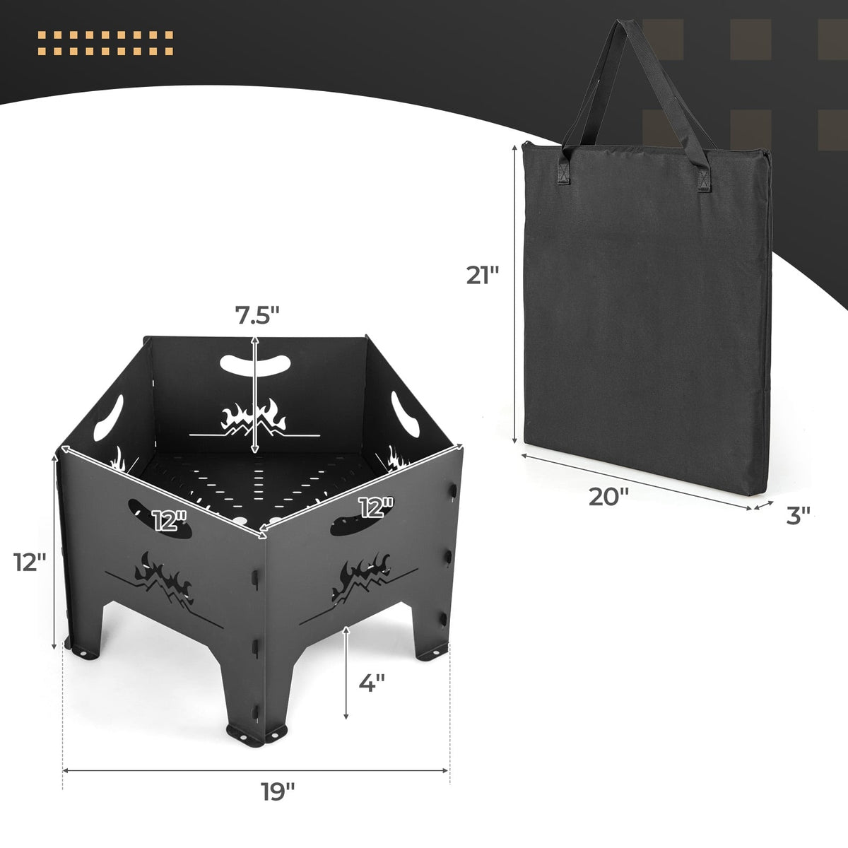 19 Inches Collapsible Portable Plug Fire Pit with Storage Bag-Fire Pits-DECOROLALA