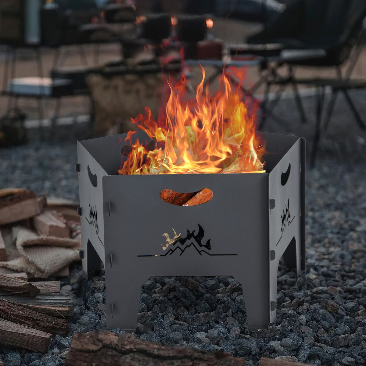 19 Inches Collapsible Portable Plug Fire Pit with Storage Bag-Fire Pits-DECOROLALA