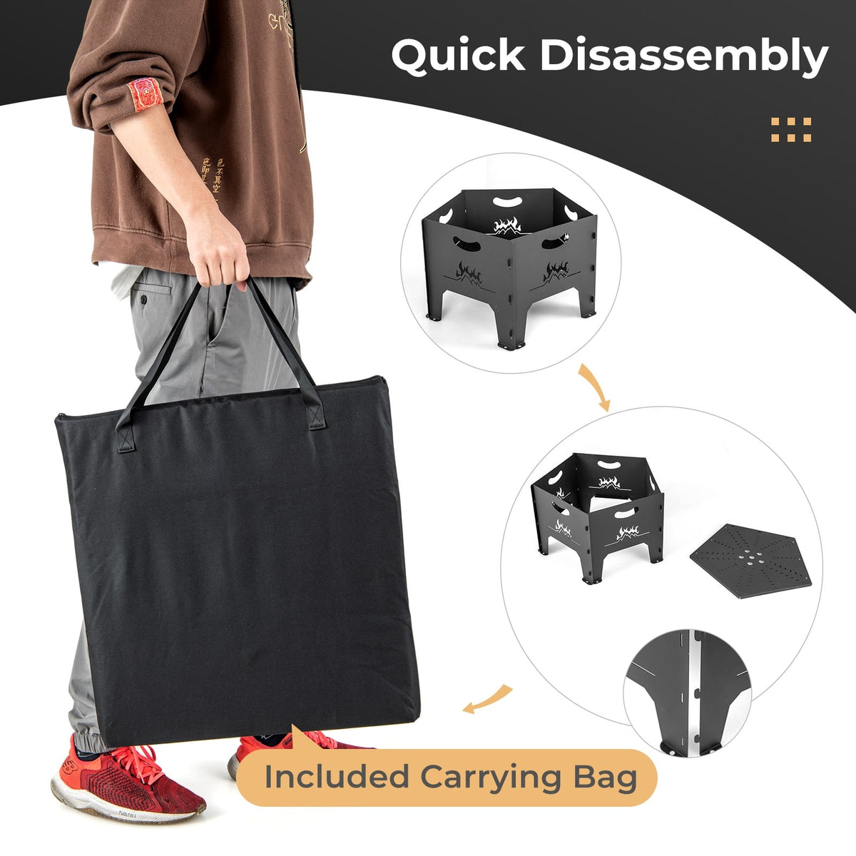 19 Inches Collapsible Portable Plug Fire Pit with Storage Bag-Fire Pits-DECOROLALA
