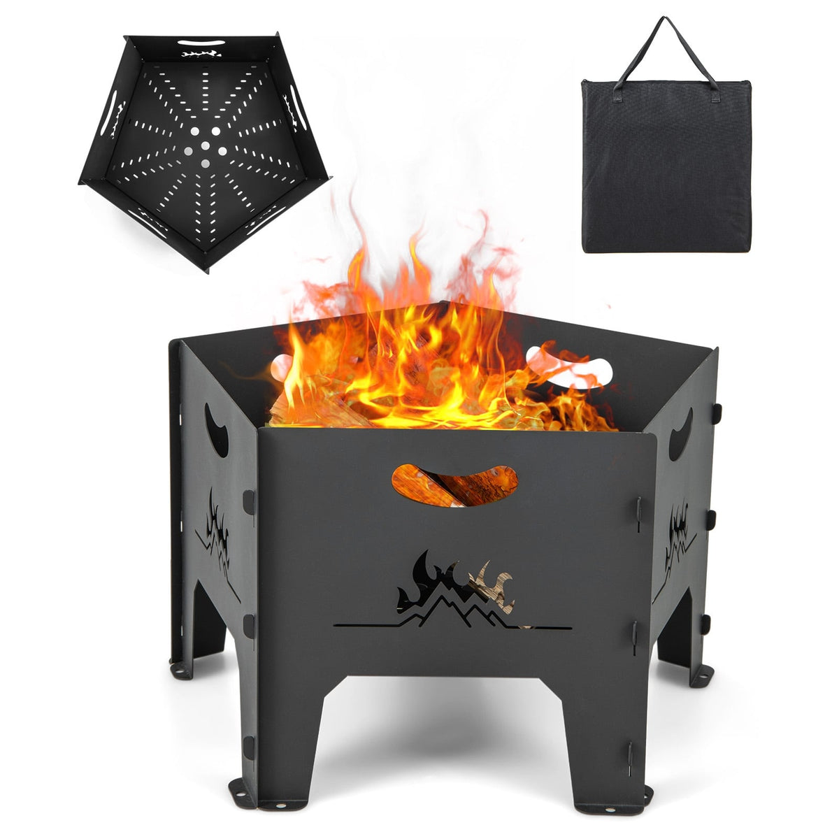 19 Inches Collapsible Portable Plug Fire Pit with Storage Bag-Fire Pits-DECOROLALA