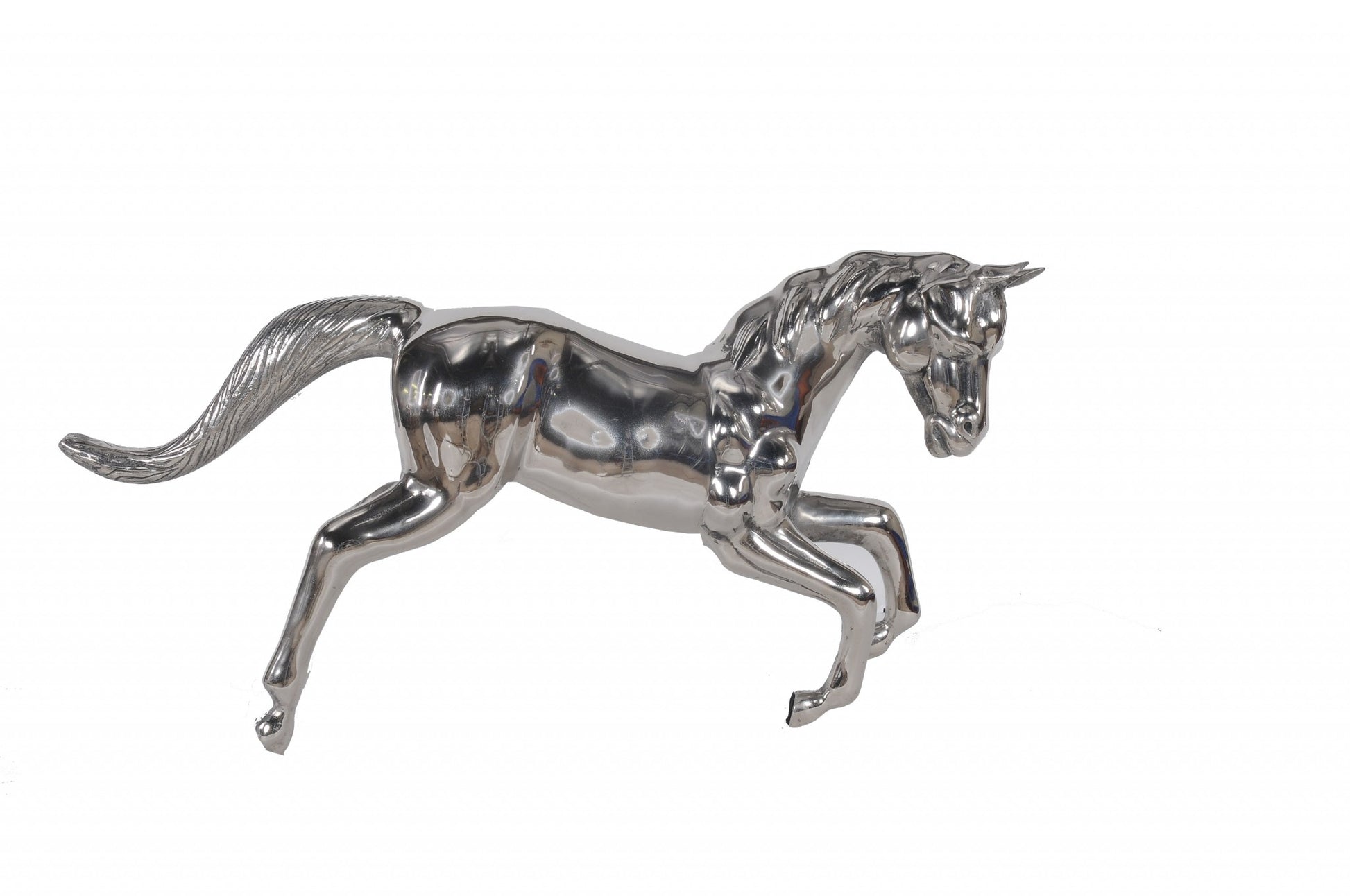 19" Nickel Metal Horse Figurine Tabletop Sculpture-Sculptures-DECOROLALA